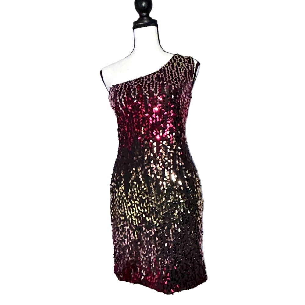 As U Wish Ombré‎ Sequin One Shoulder Party Formal Mini Dress size Small